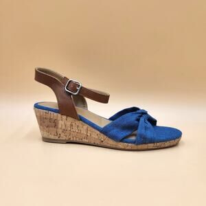 Sugar Big Girls Denim Blue Palmier Summer Cork Wedge Sandals Size Kids 4M
